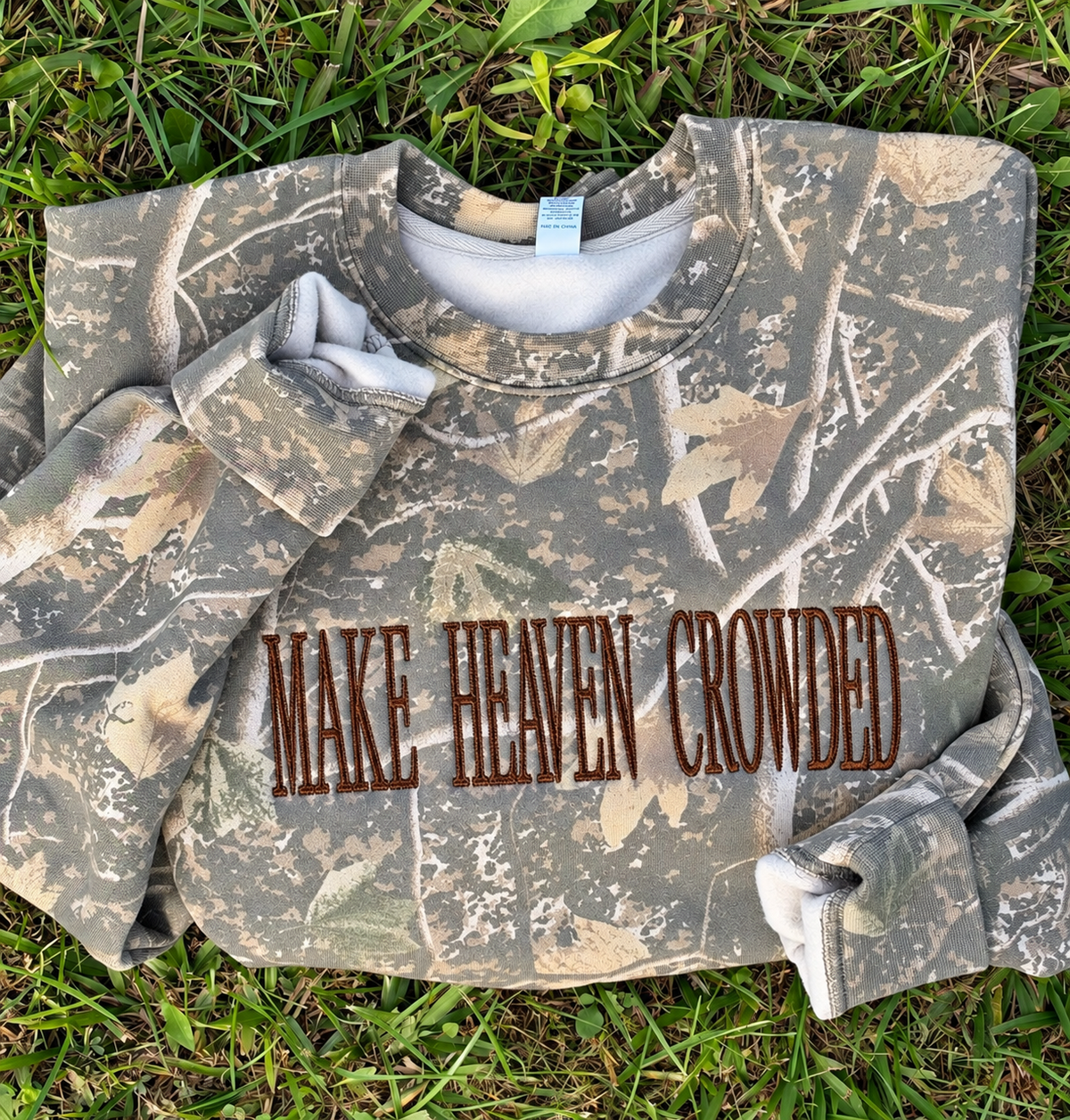 Make Heaven Crowded Camo Crewneck